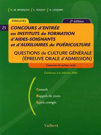 9782711716722: Concours d'entre en instituts d'AS/AP : Questions de Culture gnrale (Epreuve orale d'admission)