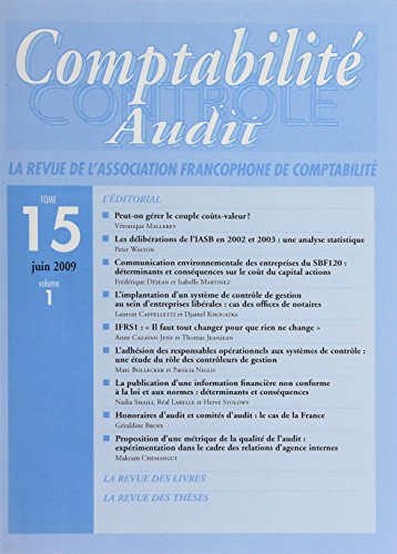 Beispielbild fr Revue Comptabilite Controle Audit T15 Vol 1 zum Verkauf von medimops