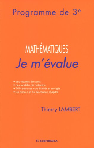Beispielbild fr Je m'value - Mathmatiques, programme de 3me zum Verkauf von medimops