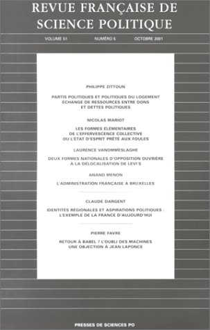 Beispielbild fr Revue franaise de science politique, volume 51, numro 5, octobre 2001 zum Verkauf von Ammareal