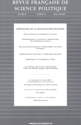 9782724629279: Revue franaise de science politique, volume 52 : Dimensions de la socialisation politique