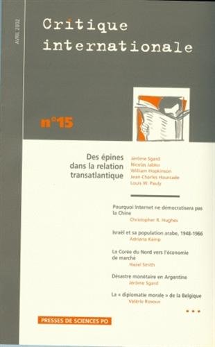 Beispielbild fr revue critique internationale N.15 des pines dans la relation transalantique zum Verkauf von LiLi - La Libert des Livres