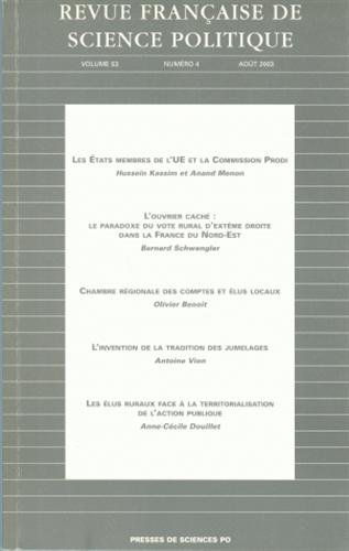 Stock image for Revue franaise de sciences politiques, volume 53, numro 4 for sale by medimops