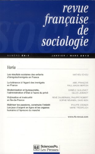 Stock image for Revue franaise de sociologie, N 54-1, Janvier-mar : Varia for sale by medimops