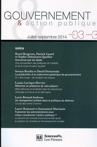 Stock image for Gouvernement & action publique, Volume 3 N 3, juillet-septembre 2014 : for sale by Ammareal