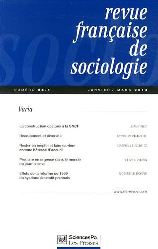 Beispielbild fr REVUE FRANCAISE DE SOCIOLOGIE 55 T1 [Broch] zum Verkauf von BIBLIO-NET