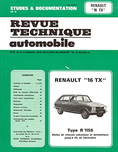 9782726833926: RTA 339.2 Renault 16 TX et TX automatique (74/80)