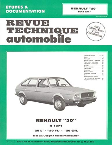 Renault 20, R 1271 - 20 L-20 TL-20 GTL, 1647 cm3, jusqu'Ã: fin de fabrication (9782726836231) by Etai