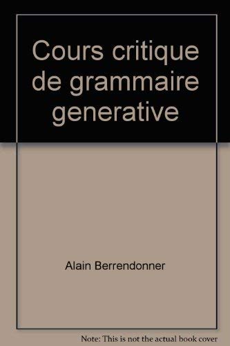 9782729701734: Cours critique de grammaire gnrative