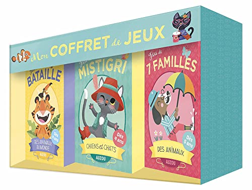 Imagen de archivo de JEUX DE CARTES - MON COFFRET DE JEUX - 7 FAMILLES, MISTIGRI ET BATAILLE: Contient : 1 jeu de 7 familles des animaux ; 1 jeu de bataille des animaux du monde ! 1 jeu de Mistigri Chiens et chats a la venta por Gallix