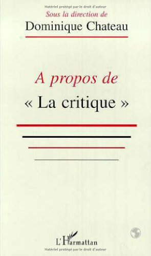 Imagen de archivo de A PROPOS DE LA CRITIQUE a la venta por LiLi - La Libert des Livres