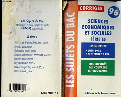 Stock image for Corriges 96 - sciences economiques et sociales serie es - les sujets du bac for sale by medimops