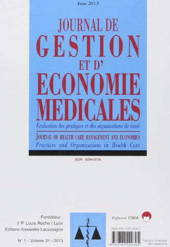 Stock image for JOURNAL DE GESTION DE D'ECONOMIE MEDICALES 1/2013 COLLECTIF for sale by BIBLIO-NET