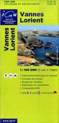 Imagen de archivo de Vannes Lorient 1 : 100 000: Patrimoine historique et naturel / Courbes de niveau / Routes et chemins / Itinaires de randonne / Compatible GPS (Ign Top 100s) a la venta por medimops