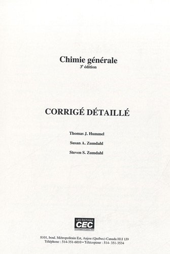 Imagen de archivo de Chimie gnrale : Corrig dtaill a la venta por Bay Used Books
