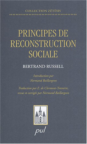 Beispielbild fr Principes De Reconstruction Sociale zum Verkauf von RECYCLIVRE
