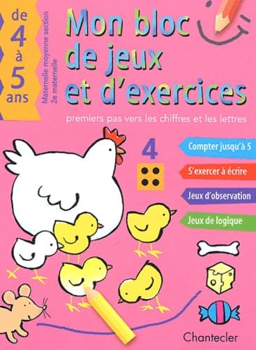 9782803442829: Mon bloc de jeux et d'exercices : Premier pas vers les chiffres et les lettres, maternelle moyenne section