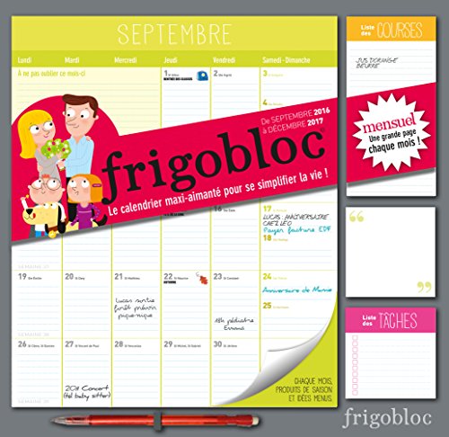 Frigobloc mensuel ; calendrier d'organisation familiale par mois