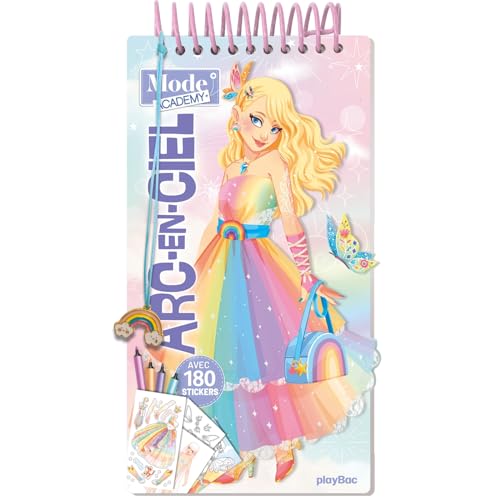 Carnet créatif Mode Academy Arc-en-ciel (avec un bracelet): Avec 180 stickers - Play Bac