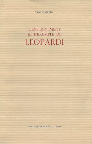 L' Enseignement et l'exemple de Leopardi (9782841031061) by Bonnefoy, Yves