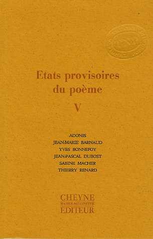 Beispielbild fr Etats provisoires du pome: Tome 5 zum Verkauf von Ammareal