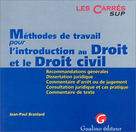 Beispielbild fr METHODES DE TRAVAIL POUR L'INTRODUCTION AU DROIT ET LE DROIT CIVIL zum Verkauf von medimops