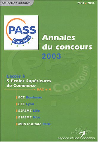 Imagen de archivo de Annales du concours Pass 2003 : Sujets et corrigs a la venta por medimops