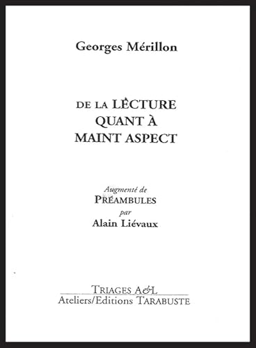 9782845871526: DE LA LECTURE QUANT A MAINT ASPECT - Georges Mrillon