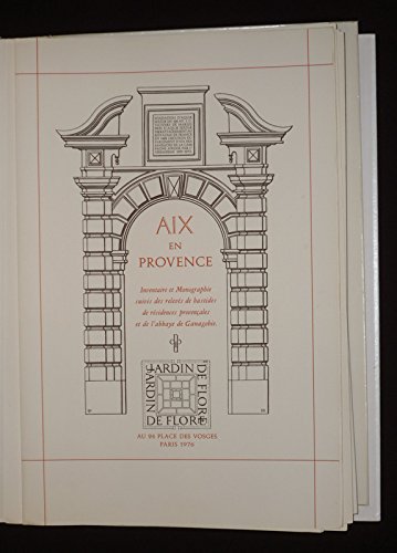 9782859670009: Aix-en-Provence: Inventaire et monographie suivis des releves de bastides de residences provencales et de l'abbaye de Ganagobie