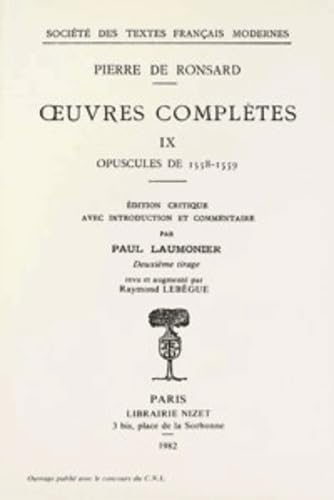 Beispielbild fr Tome IX - Opuscules (1558-1559) (Societe Des Textes Francais Modernes) (French Edition) zum Verkauf von Gallix