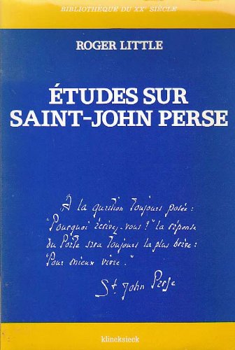 Beispielbild fr Etudes Sur Saint-John Perse zum Verkauf von Anybook.com