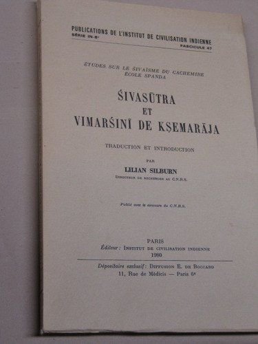 Imagen de archivo de SIVASUTRA ET VIMARSINI DE KSEMARAJA E a la venta por Iridium_Books