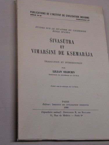 Stock image for SIVASUTRA ET VIMARSINI DE KSEMARAJA E for sale by Iridium_Books
