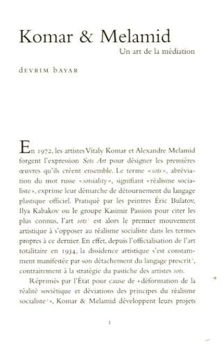 Komar et Melanid: Un Art de la MÃ©diation (French Edition) (9782873172671) by Bayar, Devrim