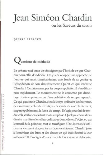 Beispielbild fr Jean Simeon Chardin ou la Saveur du Savoir (French Edition) zum Verkauf von Gallix