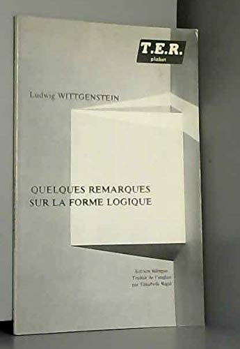 quelques remarques forme (9782905670151) by Ludwig Wittgenstein