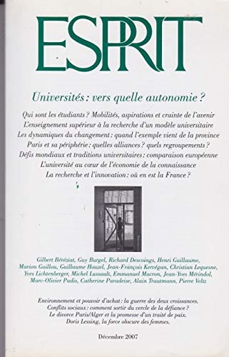 Beispielbild fr N340 Dcembre 2007 Universits: vers quelle autonomie? zum Verkauf von LibrairieLaLettre2