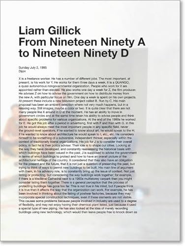 Stock image for Liam Gillick: From Nineteen Ninety "A" to Nineteen Ninety "D" for sale by GF Books, Inc.