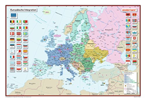 Posterkarten Geographie: Europäische Integration 1 : 7 500 000. Westermann Karte. Staaten mit Flaggen