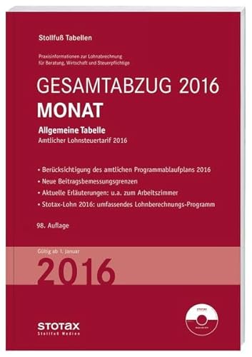 9783083336167: Tabelle, Gesamtabzug 2016 Monat: Bundesweit gltige Ausgabe