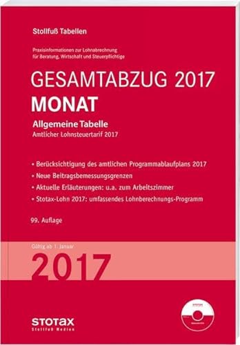 Stock image for Tabelle, Gesamtabzug 2017 Monat: Bundesweit gltige Ausgabe for sale by medimops