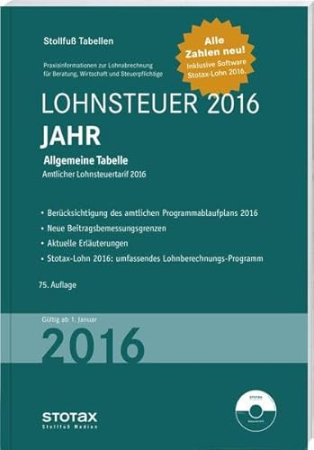 9783083351160: Tabelle, Lohnsteuer 2016 Jahr: mit 8 % + 9 % Kirchensteuer