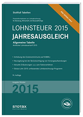 9783083373155: Tabelle, Lohnsteuer Jahresausgleich 2015: Allgemeine Tabelle