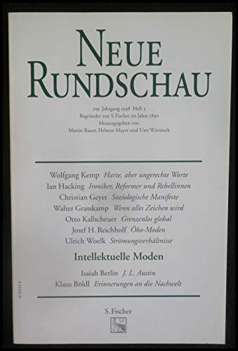 Beispielbild fr Neue Rundschau. Intellektuelle Moden 109. Jahrgang 1998, Heft 3 zum Verkauf von Edition H. Schroeder e.K.