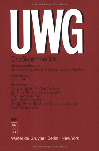 9783110129656: UWG /  16-24 (Grokommentare der Praxis)