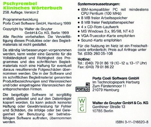 Beispielbild fr Pschyrembel Klinisches Wrterbuch Version 2. CD- ROM fr Windows 3.x/95/98 zum Verkauf von medimops