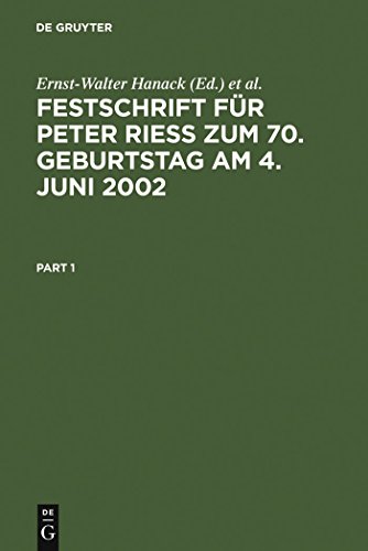 Festschrift fÃ¼r Peter RieÃŸ zum 70. Geburtstag am 4. Juni 2002 (German Edition) (9783110170047) by Hanack, Ernst-Walter; Hilger, Hans; Mehle, Volkmar; Widmaier, Gunter