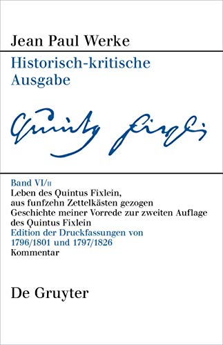 9783110718195: Leben Des Quintus Fixlein, Aus Funfzehn Zettelksten Gezogen: Edition Der Handschriftlichen Vorarbeiten Und Kommentar