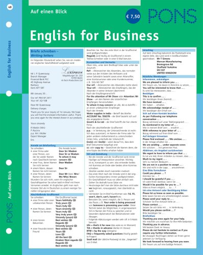 9783125614765: PONS English for Business auf einen Blick: kompakte bersicht, Englisch frs Bro