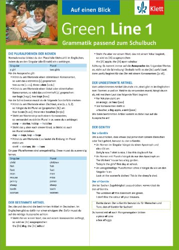 Beispielbild fr Green Line 1 - Auf einen Blick: Grammatik passend zum Schulbuch - Klappkarte (6 Seiten) zum Verkauf von medimops